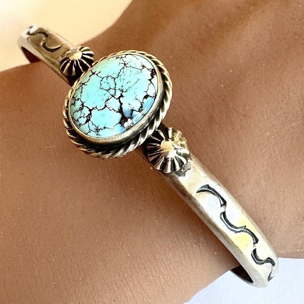 Navajo Golden Hills Turquoise Cuff Bracelet 6.5in Signed Yellowhair Sterling